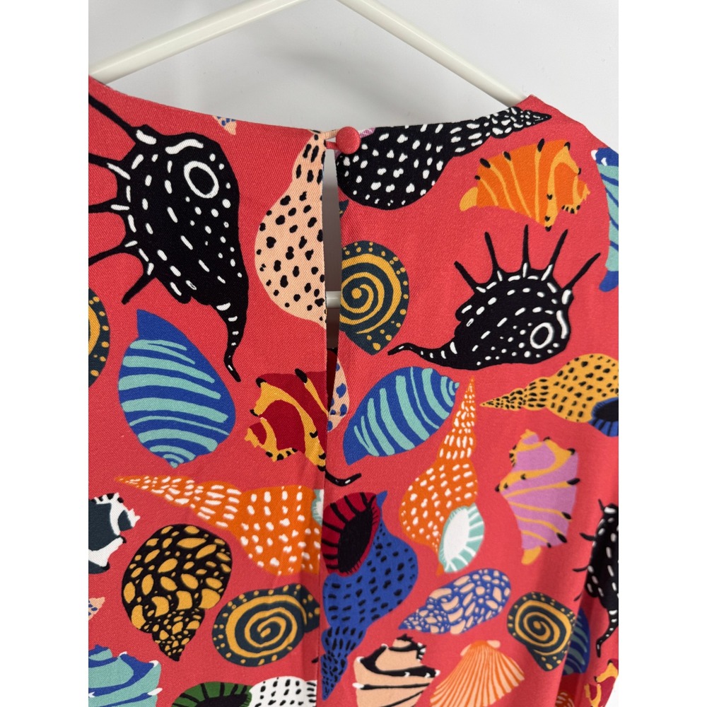 Corey Lynn Calter Seashell Anthropology Print Shift Dress Red Short Sleeve Mini - Picture 5 of 6